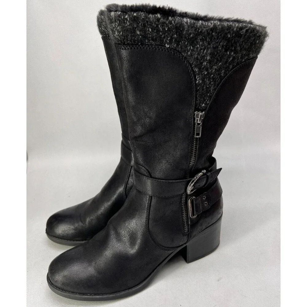 BARETRAPS Womens Willow Black Heeled Riding Boots Round Toe Stacked Heel 11M